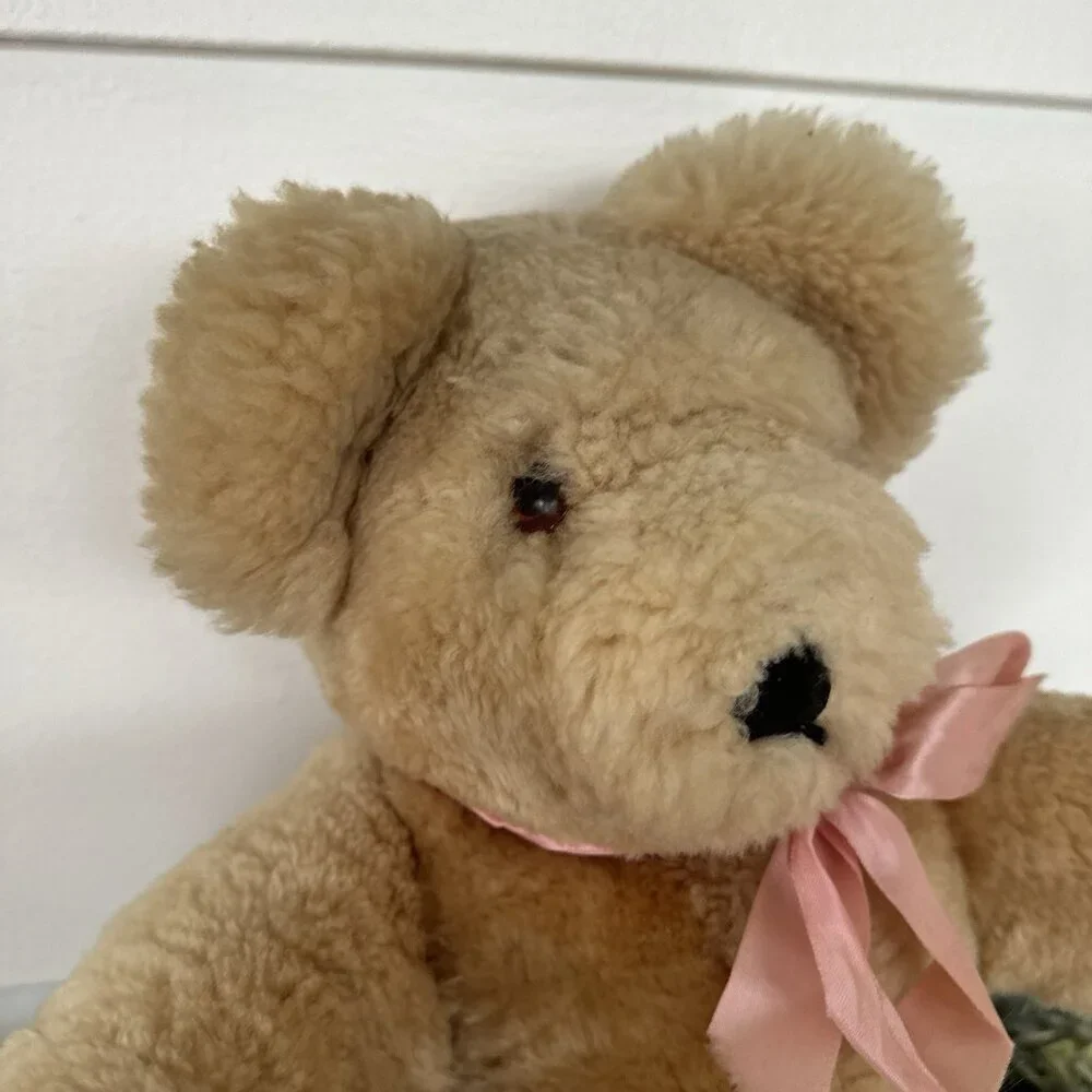 19” Vintage Petkin Jointed Teddy Bear Growler England Leather Nose‎ Blonde Soft